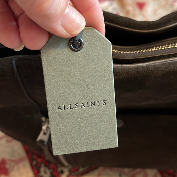 ALLSAINTS Dark Brown Suede Tote with Zipper Details - Picture 2 of 10